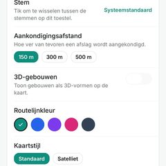 Instellingenscherm: lettergrootte, kaartstijl en kleuren